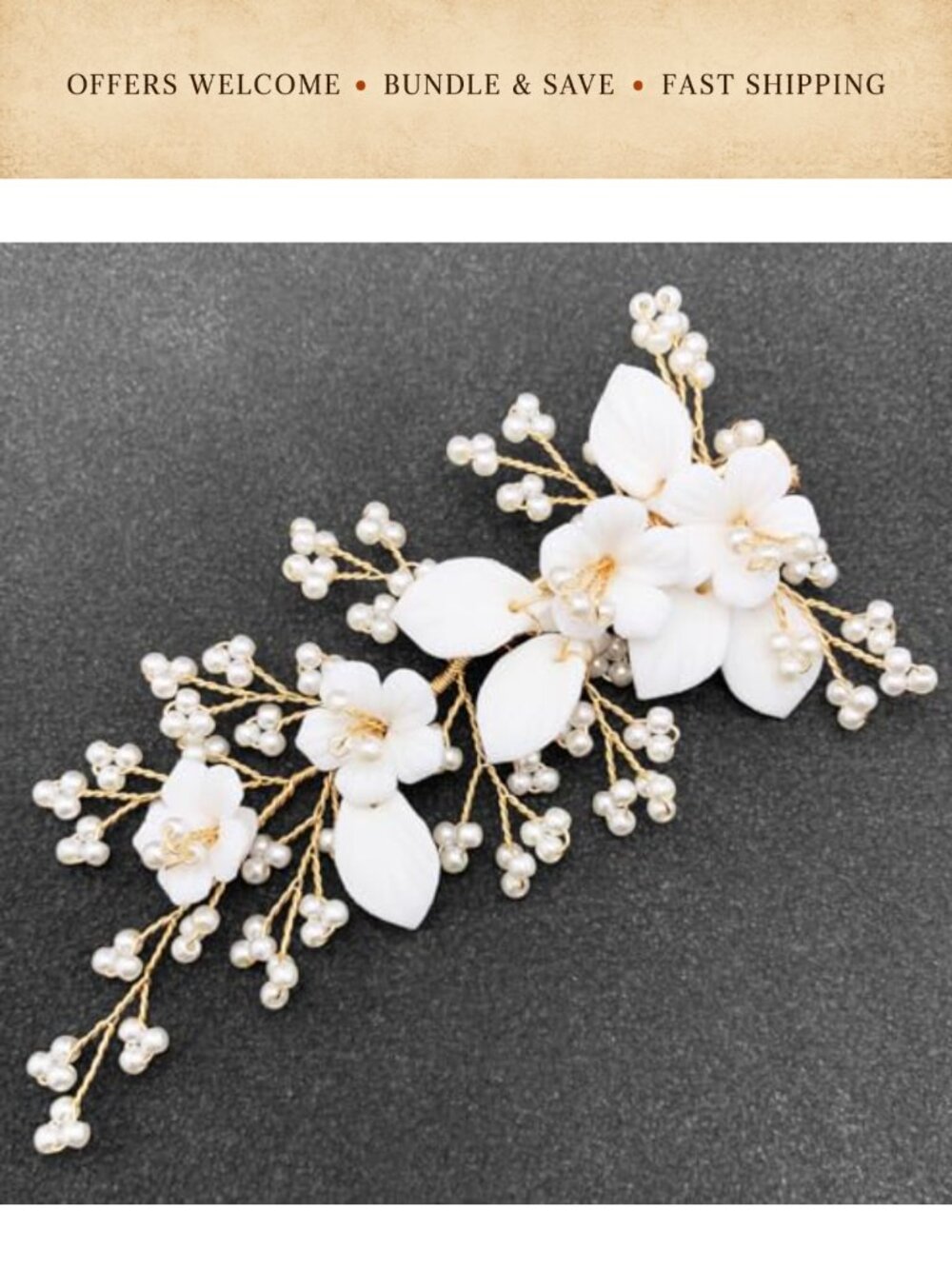 Handmade Ceramic Flower Pearl Bridal Hair Clip Wedding Hair Piece for Women